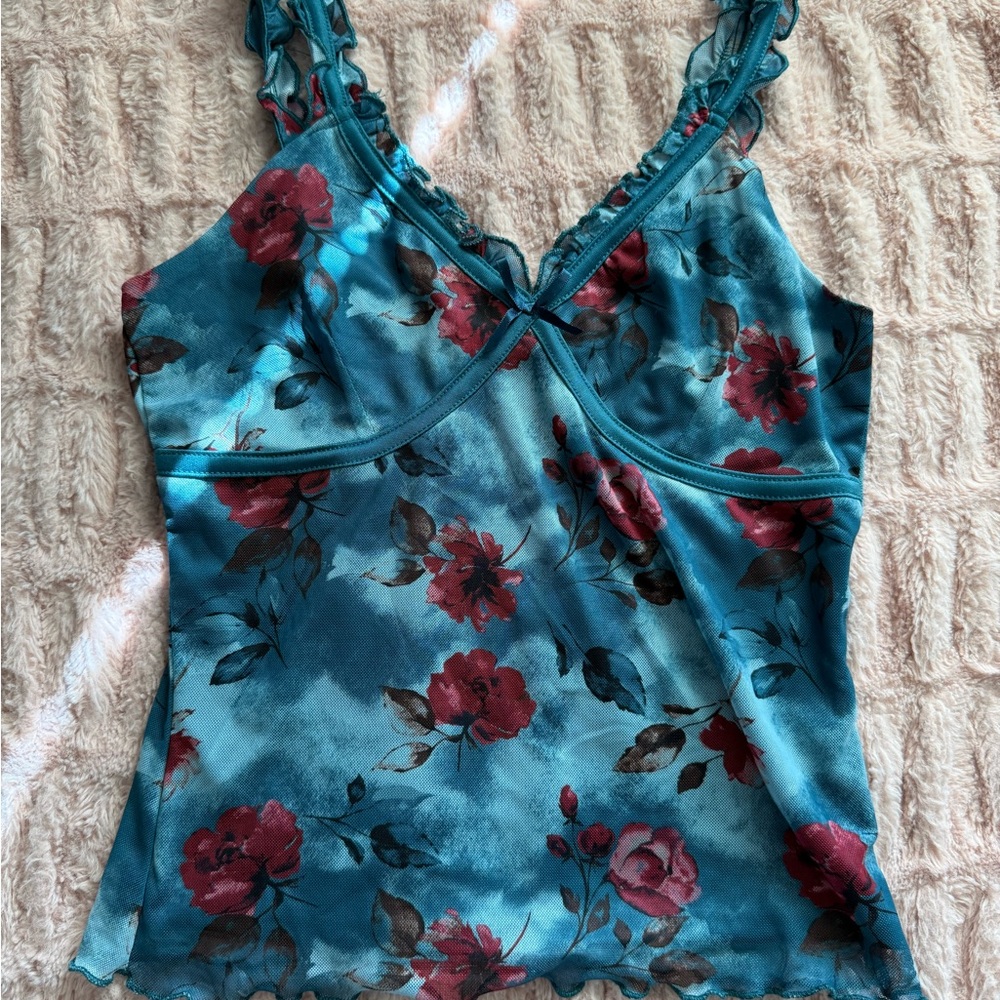 Almost Famous Teal and Red Floral Camisole